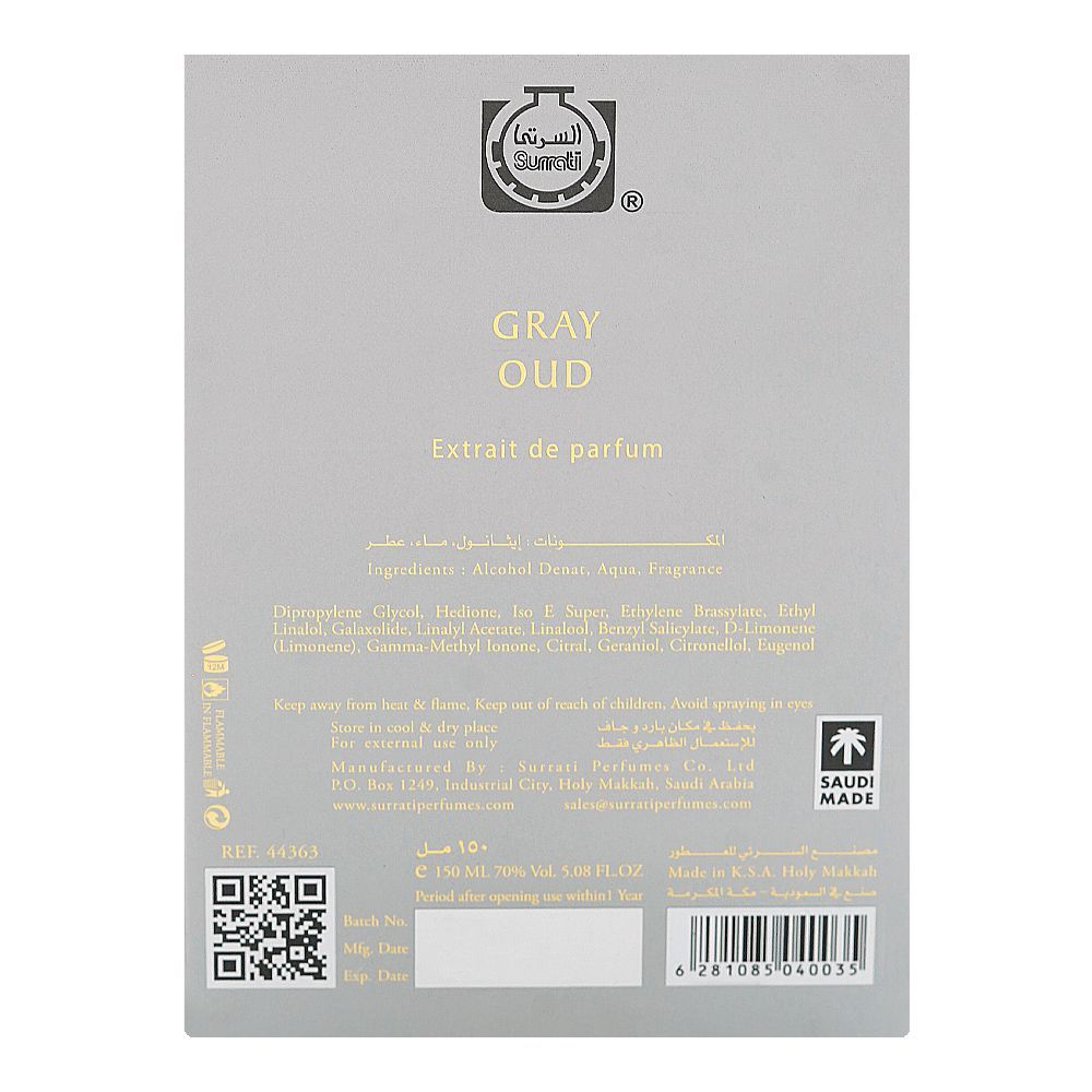 Surrati Gray Oud, Extrait De Parfum, 150ml | United Arab Emirates | Fragrance For Men & Women