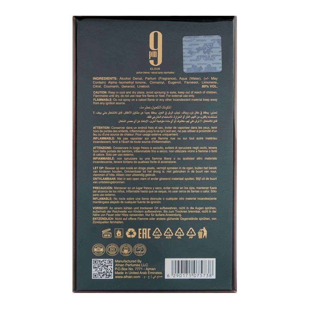 Afnan 9PM Elixir Intense Parfum, 100ml | United Arab Emirates | Fragrance For Men & Women