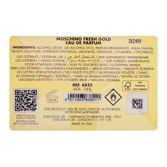 Moschino Fresh Gold Eau De Parfum, 100ml | Italy | Fragrance For Women