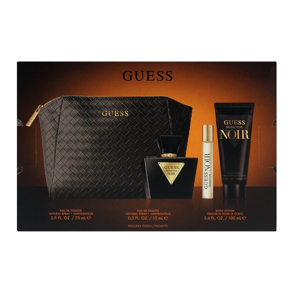 Guess Seductive Noir Women Set, Eau De Toilette 75ml + Eau De Toilette 15ml + Body Lotion 100ml + Pouch | United States | Fragrance For Women