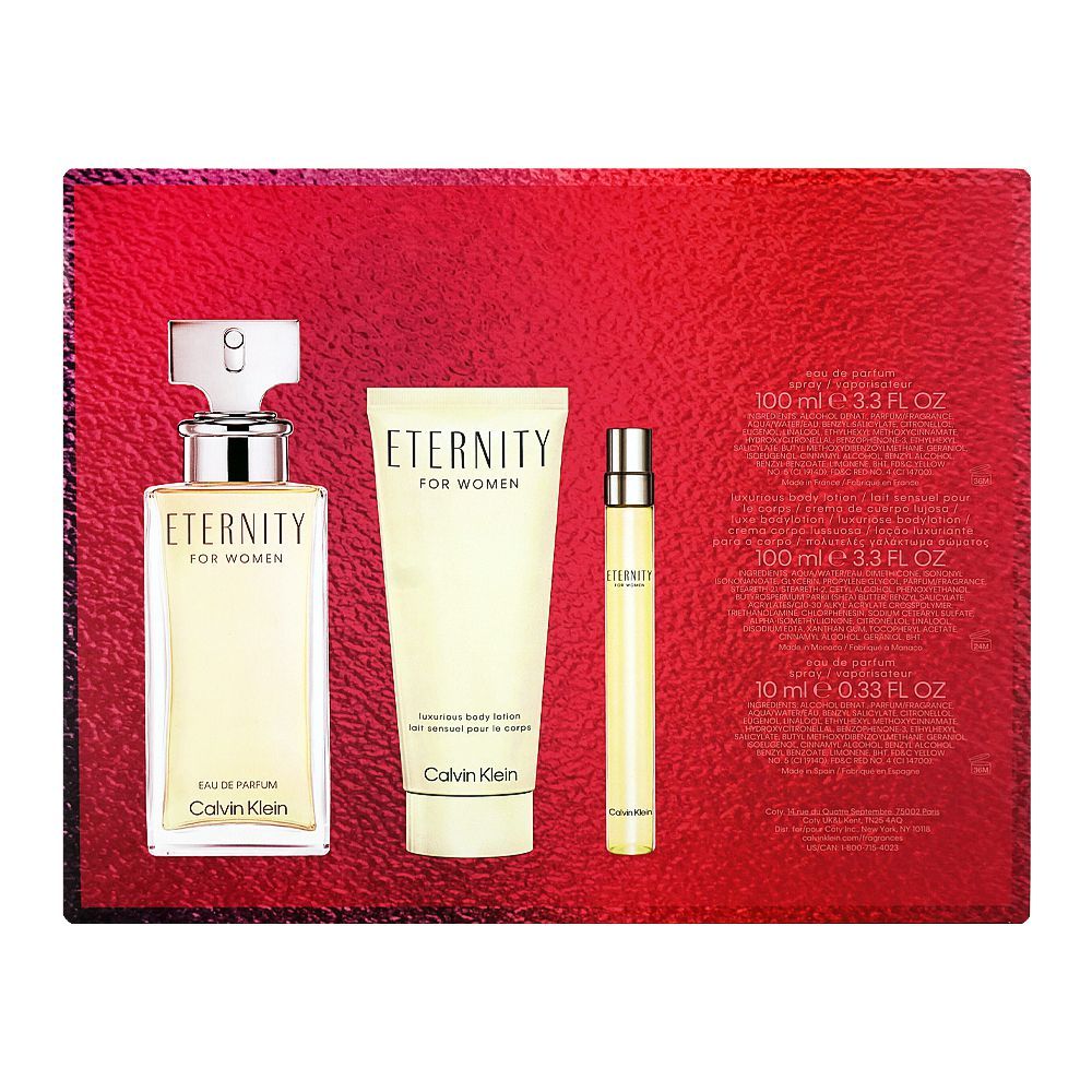 Calvin Klein Eternity For Women Set, EDP 100ml + EDP 10ml + Body Lotion 100ml | Spain | Fragrance For Women