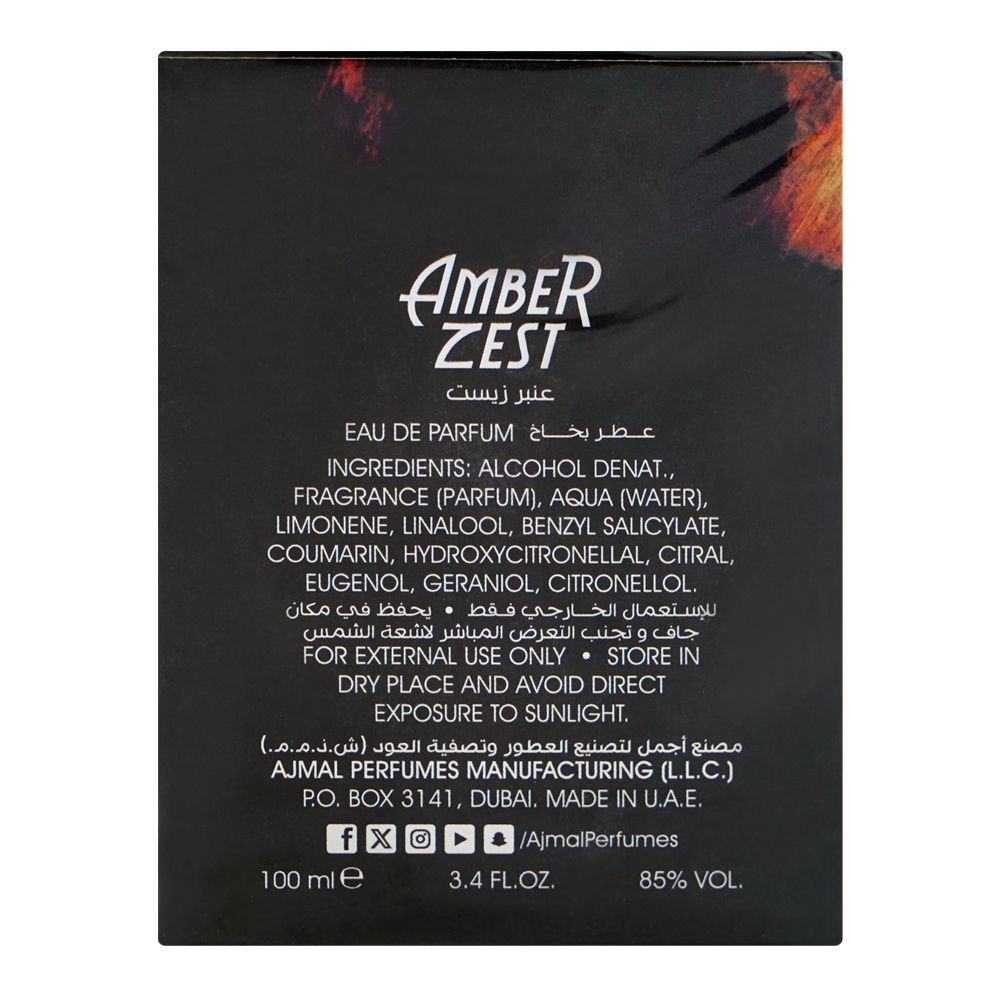 Ajmal Amber Zest, Eau De Parfum, 100ml | United Arab Emirates | Fragrance For Men & Women