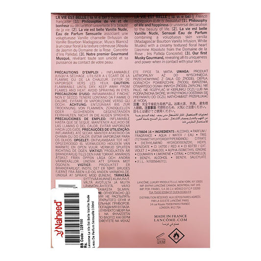 Lancome La Vie Est Belle Vanille Nude L'eau De Perfum Sensuelle, 100ml | France | Fragrance For Women