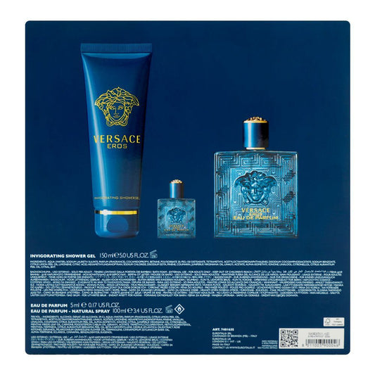 Versace Eros Pour Homme Set, For Men, Eau De Parfum, 100ml + Eau De Parfum 5ml+Shower Gel 150ml | United Kingdom | Fragrance For Men