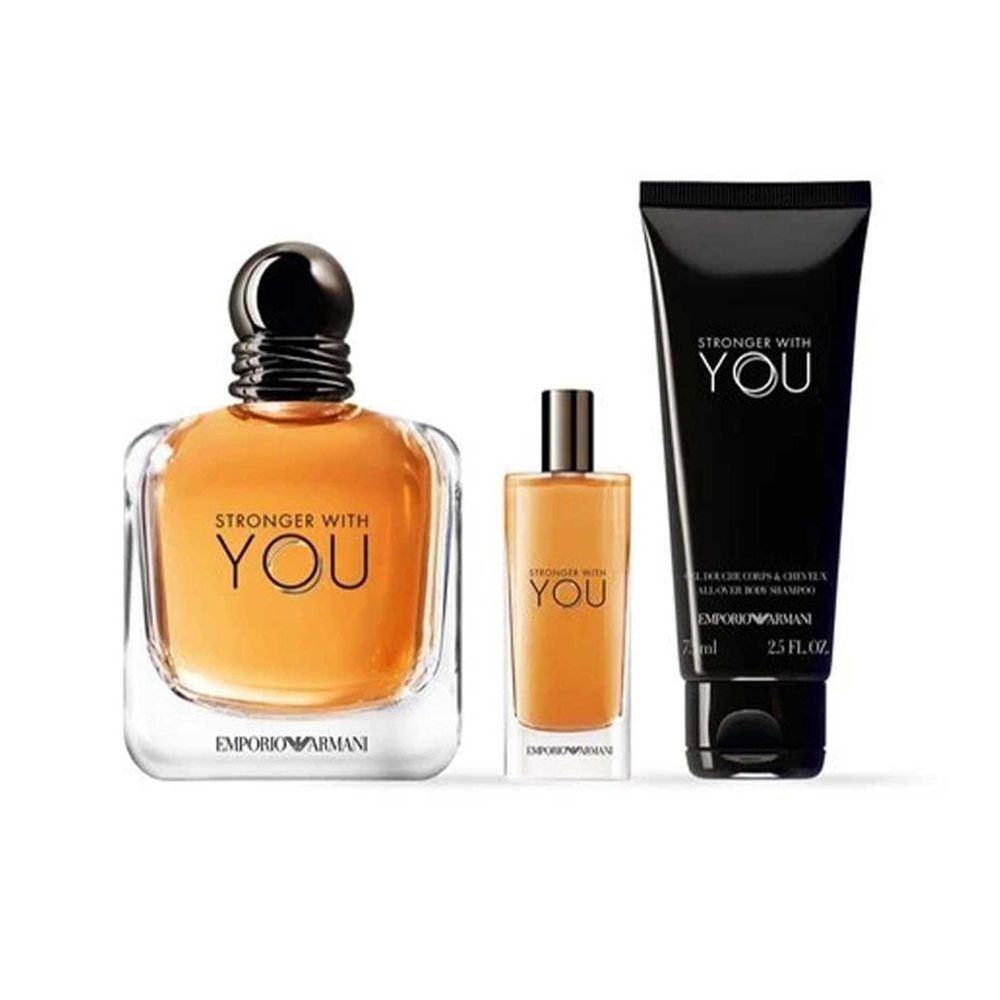 Giorgio Armani Emporio Armani Stronger With You Set For Men, Eau De Parfum 100ml + Eau De Parfum 15ml + Body Shampoo 75ml | France | Fragrance For Men