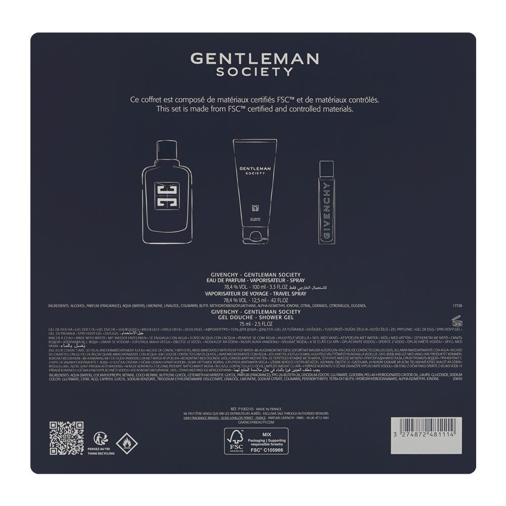 Givenchy Gentlemen Society Set For Men, Eau De Parfum, 100ml + Eau De Parfum 12.5ml + Shower Gel 75ml | France | Fragrance For Men