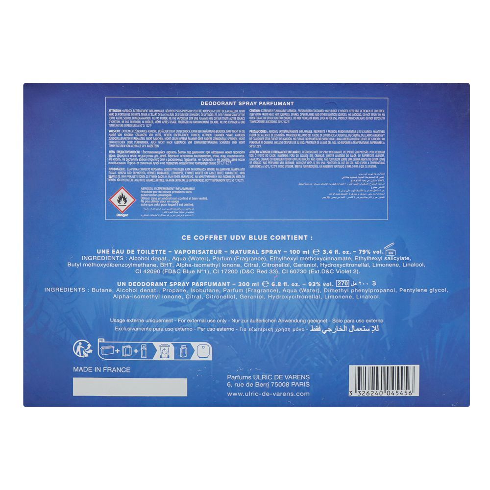UDV Blue Set For Men, Eau De Toilette 100ml + Deodorant 200ml | Paris | Fragrance For Men