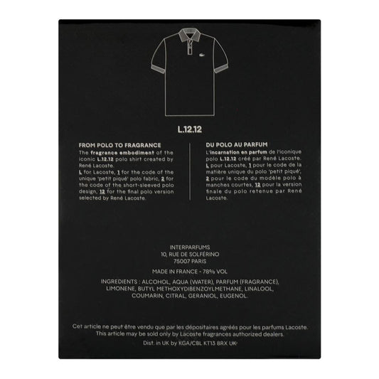 Lacoste L.12.12 Noir, Eau De Toilette, 100ml | France | Fragrance For Men