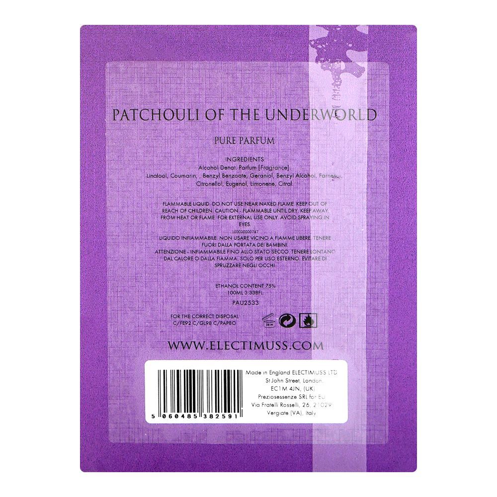 Electimuss London Patchouli Of The Underworld Pure Parfum, 100ml | United Kingdom | Fragrance For Men & Women