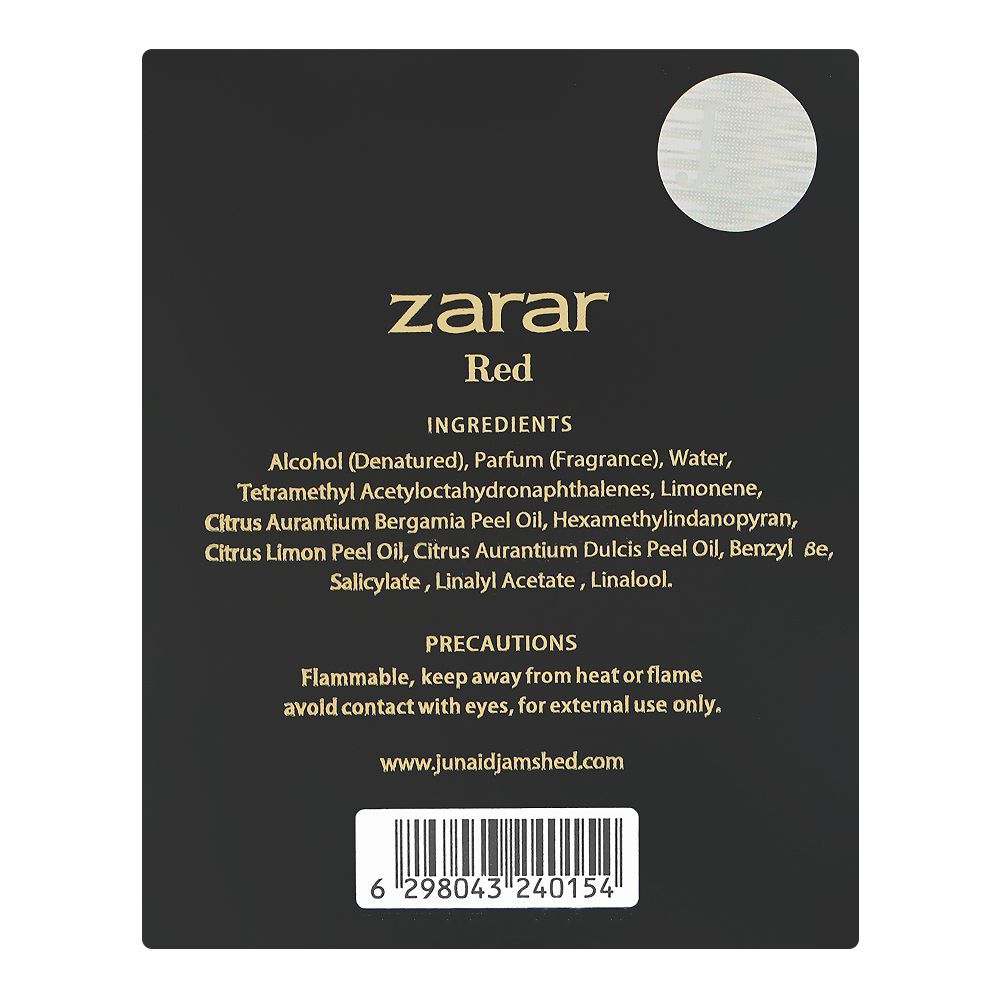 Junaid Jamshed J. Zarar Red, Eau De Parfum, 100ml | Nationwide | Fragrance For Men