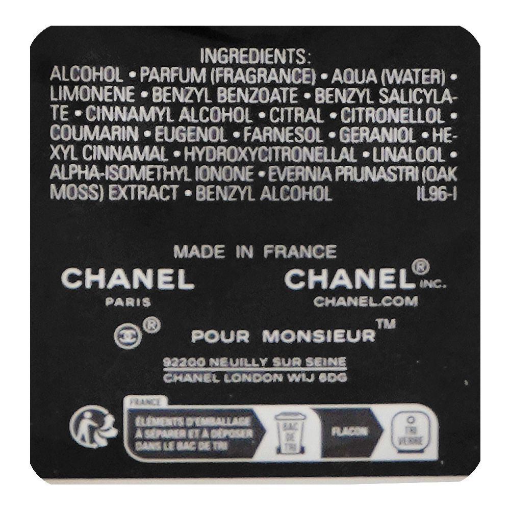 Chanel Pour Monsieur Spray, Eau De Toilette, 100ml | France | Fragrance For Men