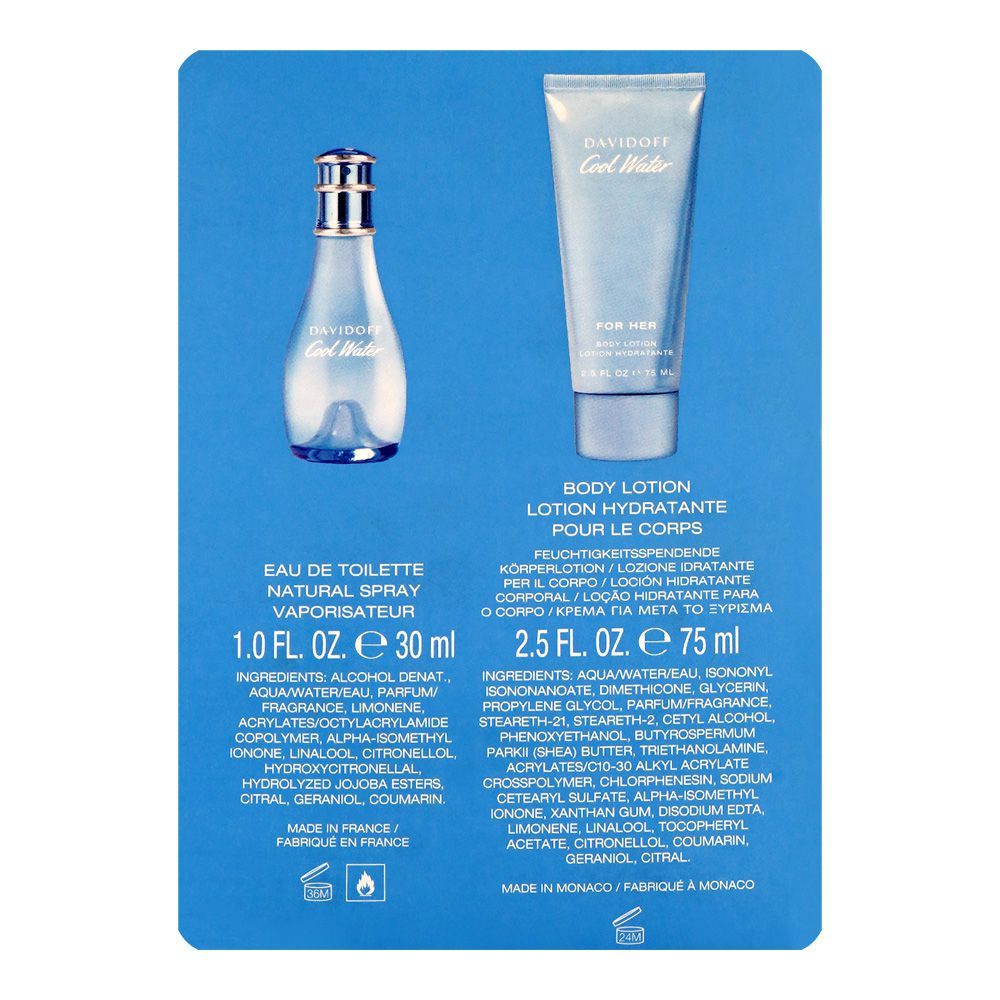 Davidoff Cool Water Gift Set, For Women, EDT Spray 30ml + Body Lotion 75ml | France | Fragrance For Women
