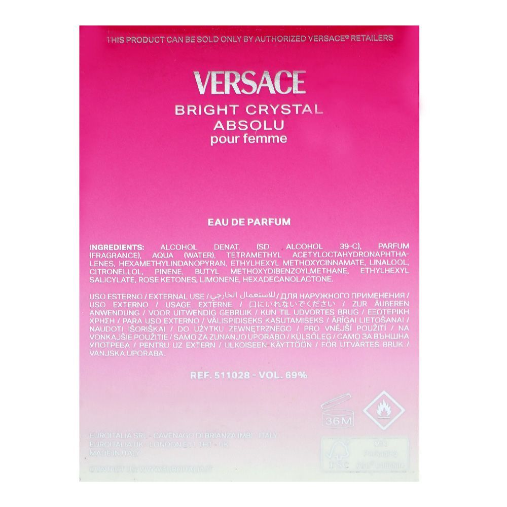 Versace Bright Crystal Absolu Poru Femme, Eau De Parfum, 30ml | Italy | Fragrance For Women