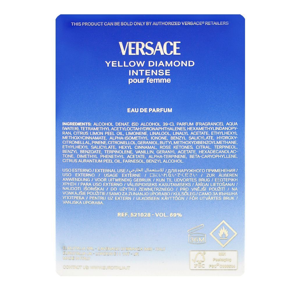 Versace Yellow Diamond Pour Femme Intense, Eau De Parfum, 30ml | Italy | Fragrance For Women
