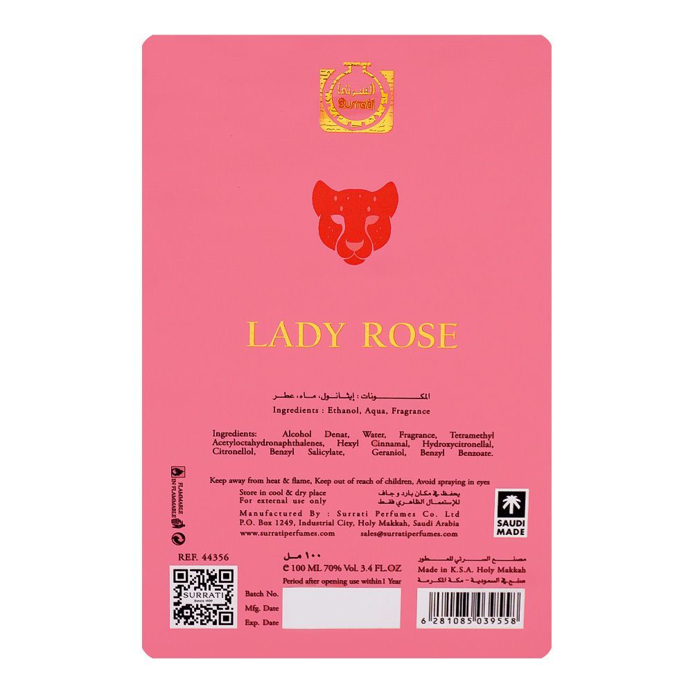 Surrati Lady Rose, Eau De Parfum, 100ml | Saudi Arabia | Fragrance For Women