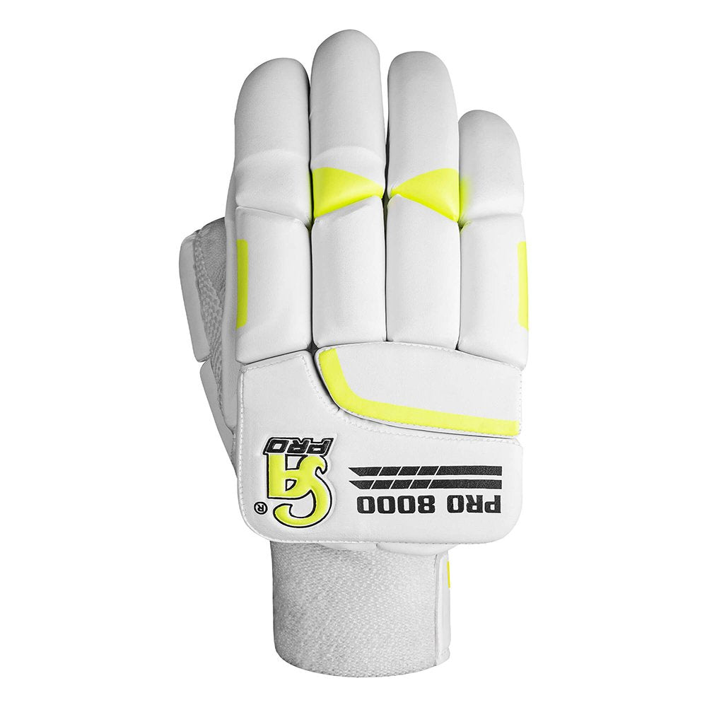 CA Cricket Batting Gloves - Pro 8000 For Adults - Left Handed White/Yellow | CA Cricket Batting Gloves | Cricket