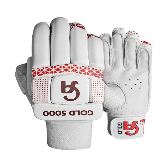 CA Cricket Batting Gloves - GOLD 5000 For Adults- Right Handed White/Red | CA Cricket Batting Gloves | Cricket
