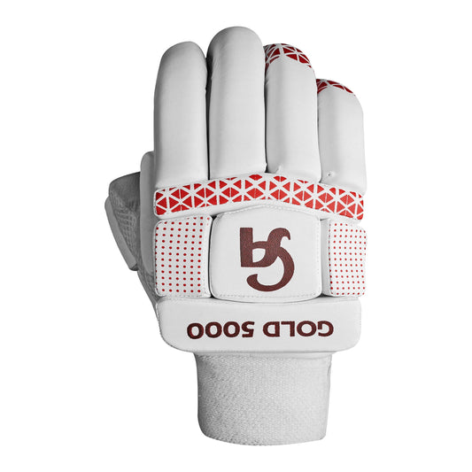 CA Cricket Batting Gloves - GOLD 5000 For Adults- Right Handed White/Red | CA Cricket Batting Gloves | Cricket