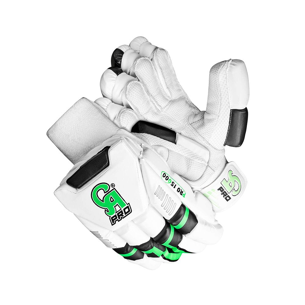 CA Cricket Batting Gloves - Pro 15000 For Adults - Right Handed White/Green | CA Cricket Batting Gloves | Cricket