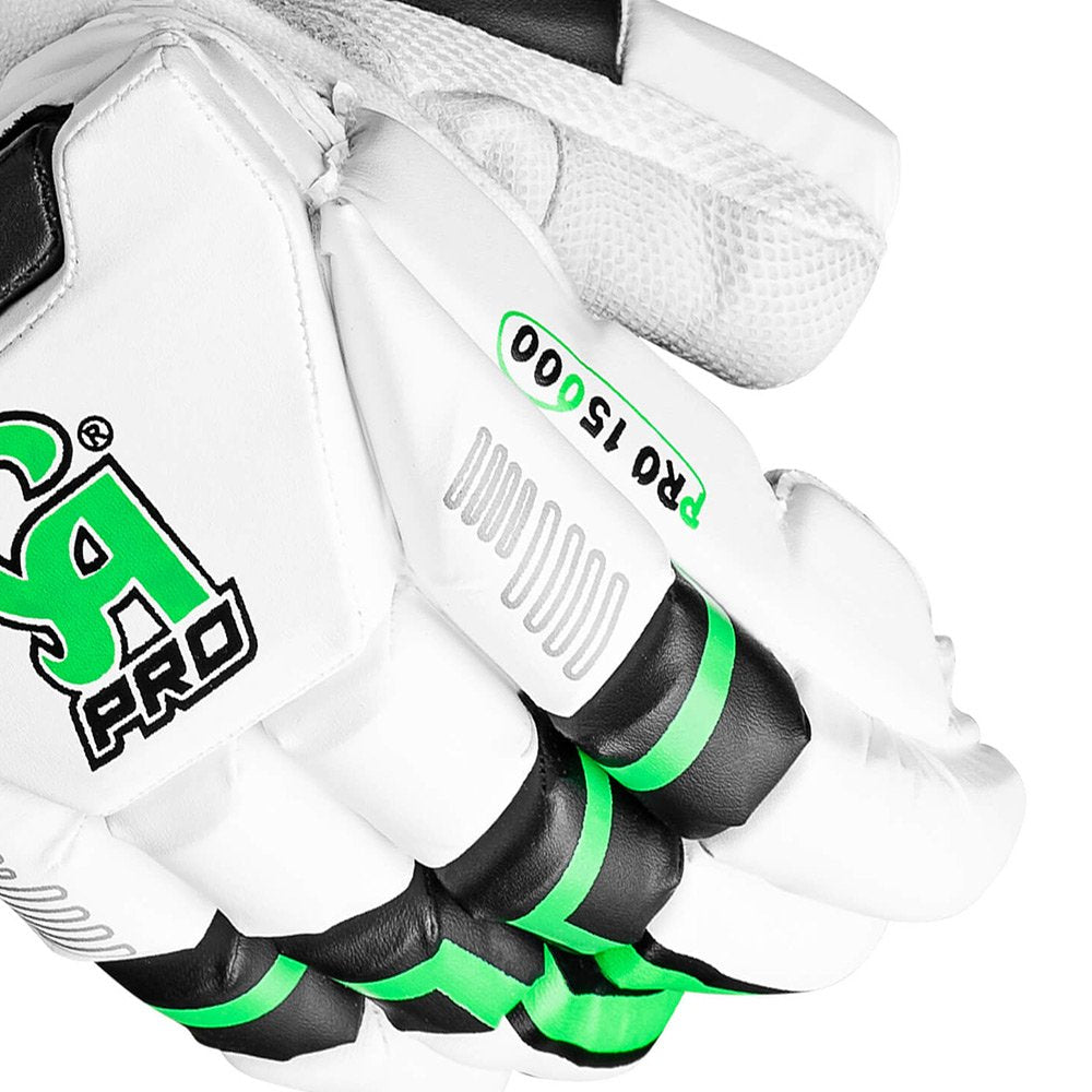 CA Cricket Batting Gloves - Pro 15000 For Adults - Right Handed White/Green | CA Cricket Batting Gloves | Cricket
