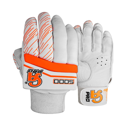 CA Cricket Batting Gloves - PRO 5000 For Adults- Right Handed White/Orange | CA Cricket Batting Gloves | Cricket