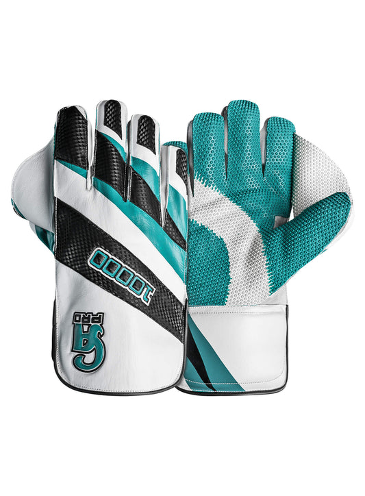 CA Cricket Wicket Keeping Gloves - PRO 10000 Right Handed White/Cyan | CA Cricket Batting Gloves | Cricket