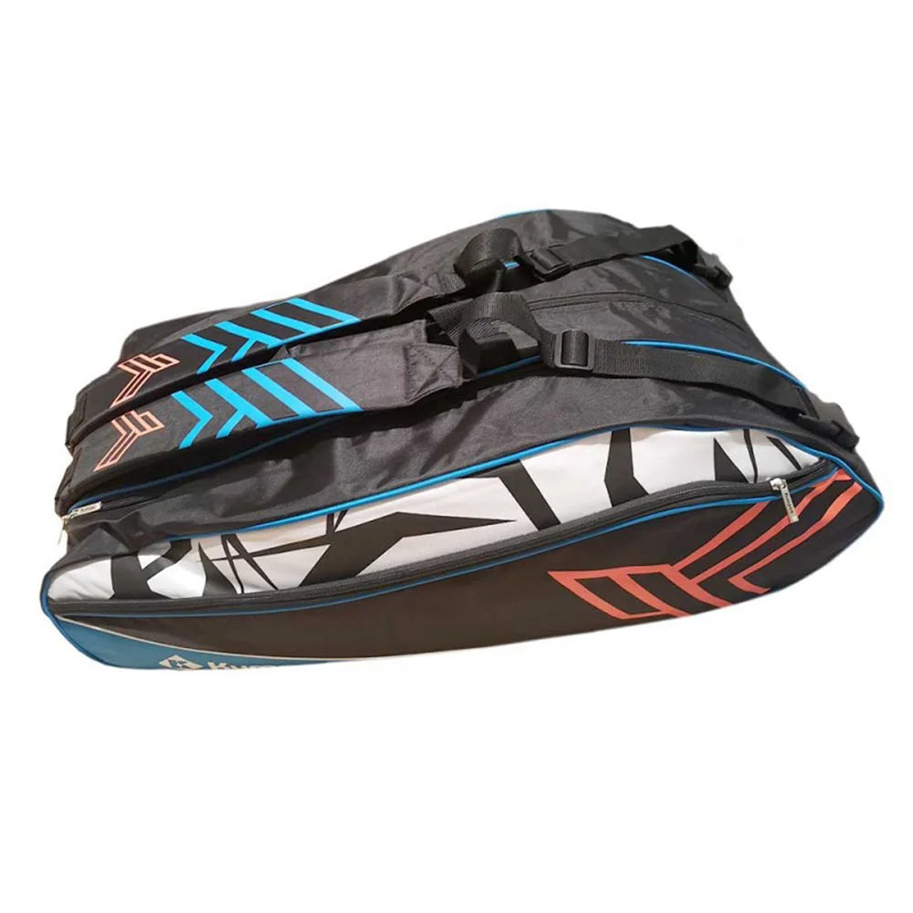 KUMPOO Badminton Kit Bag - Kevlar 16X 3-Compartment 6-Rackets Black/Blue | Kumpoo Badminton Racket Bag | Badminton Racket Bag