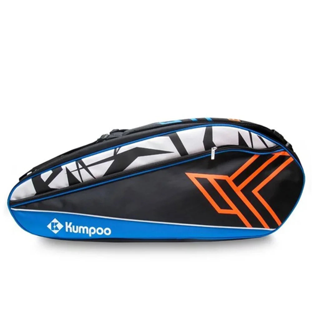 KUMPOO Badminton Kit Bag - Kevlar 16X 3-Compartment 6-Rackets Black/Blue | Kumpoo Badminton Racket Bag | Badminton Racket Bag