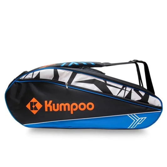 KUMPOO Badminton Kit Bag - Kevlar 16X 3-Compartment 6-Rackets Black/Blue | Kumpoo Badminton Racket Bag | Badminton Racket Bag