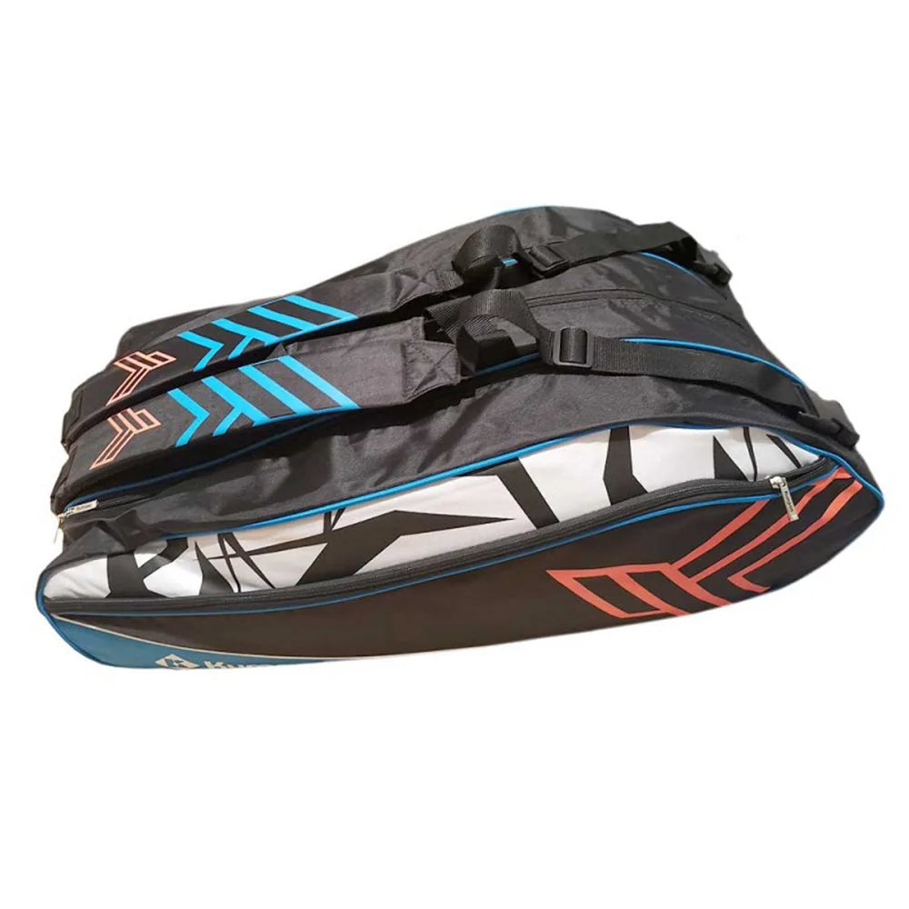 KUMPOO Badminton Kit Bag - Kevlar 16X 3-Compartment 6-Rackets Black/Blue | Kumpoo Badminton Racket Bag | Badminton Racket Bag