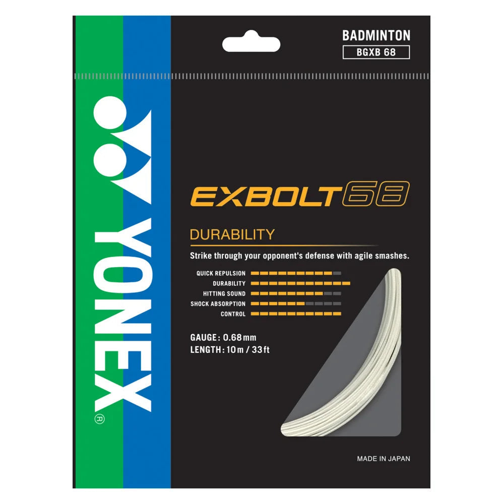 Yonex Badminton String - BG Exbolt 68 - White | Yonex Badminton String | Badminton String