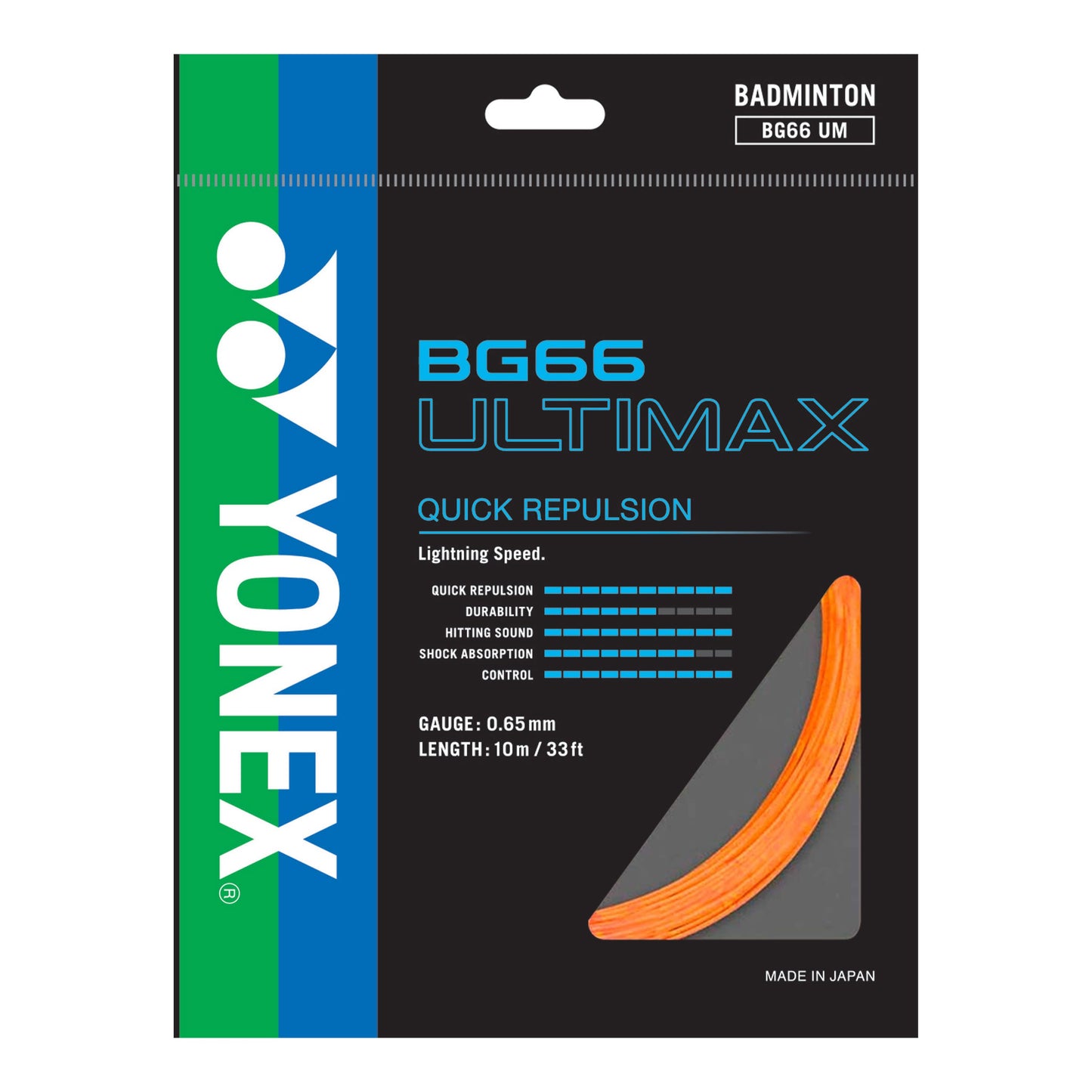 Yonex Badminton String - BG66 Ultimax - For Quick Repulsion & Hitting Sound - Orange | Yonex Badminton String | Badminton String