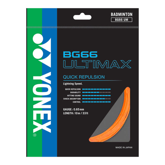 Yonex Badminton String - BG66 Ultimax - For Quick Repulsion & Hitting Sound - Orange | Yonex Badminton String | Badminton String