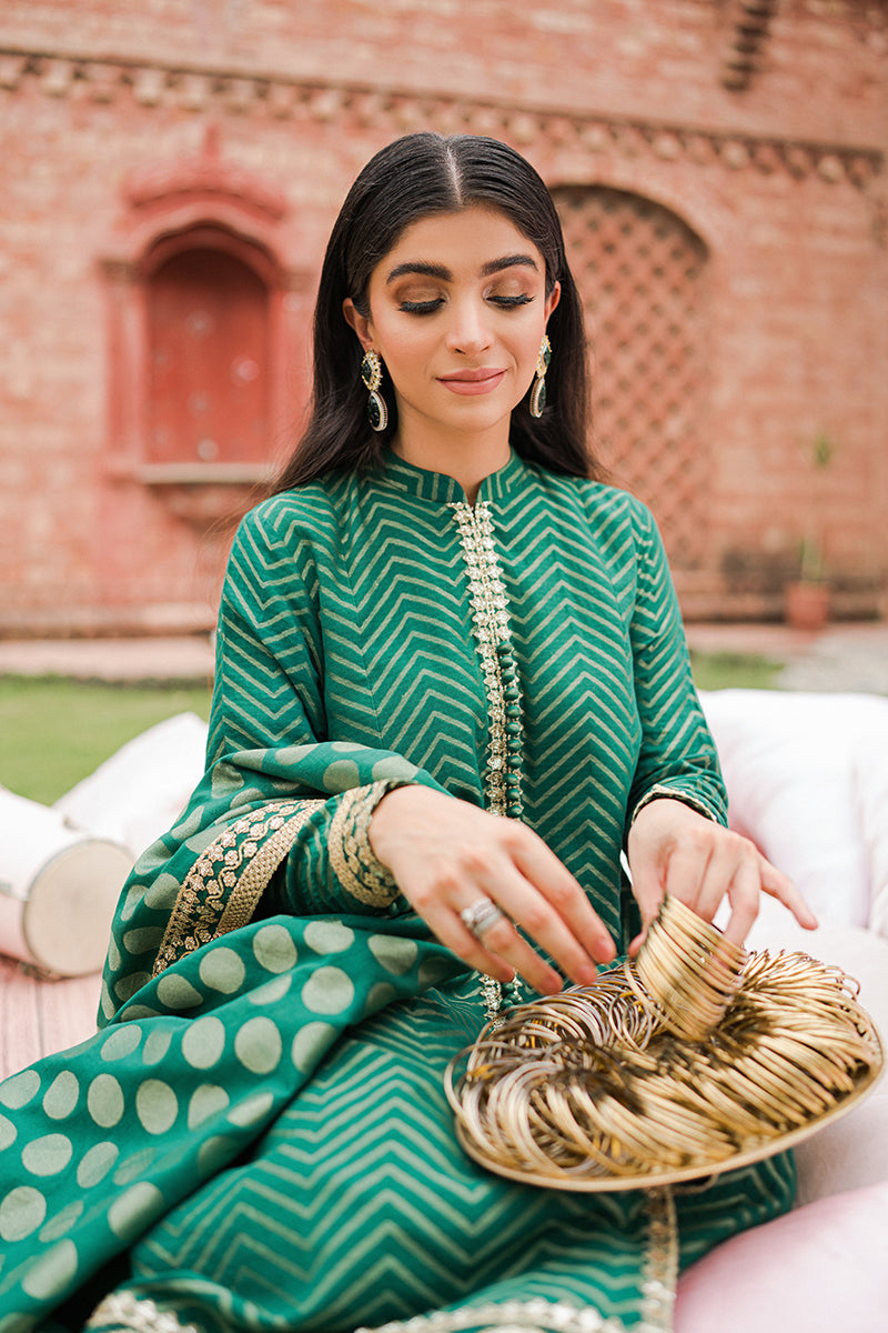 SANG-E YASHM-3PC |  Cross Stitch The Bride Tribe Wedding Festive Collection 2022 | Unstitched Embroidered Jacquard Suits | Cross Stitch 2023