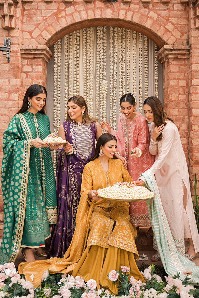 SEER ZARD-3PC |  Cross Stitch The Bride Tribe Wedding Festive Collection 2022 | Unstitched Embroidered Jacquard Suits | Cross Stitch 2023