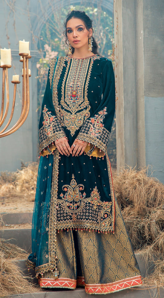 ELLANIE VL121-07 |  Anaya by Kiran Chaudhry Velour De Fete '21 | Unstitched Embroidered Velvet Suits