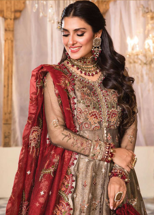 Burnt Gold and Maroon (BD-2401) | Maria B Mbroidered Heritage Edition 2022 | Unstitched Embroidered Net Suits