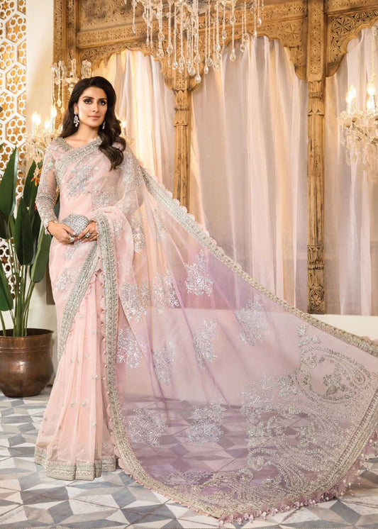 Rose Pink and Lilac (BD-2404) | Maria B Mbroidered Heritage Edition 2022 | Unstitched Embroidered Net Saree