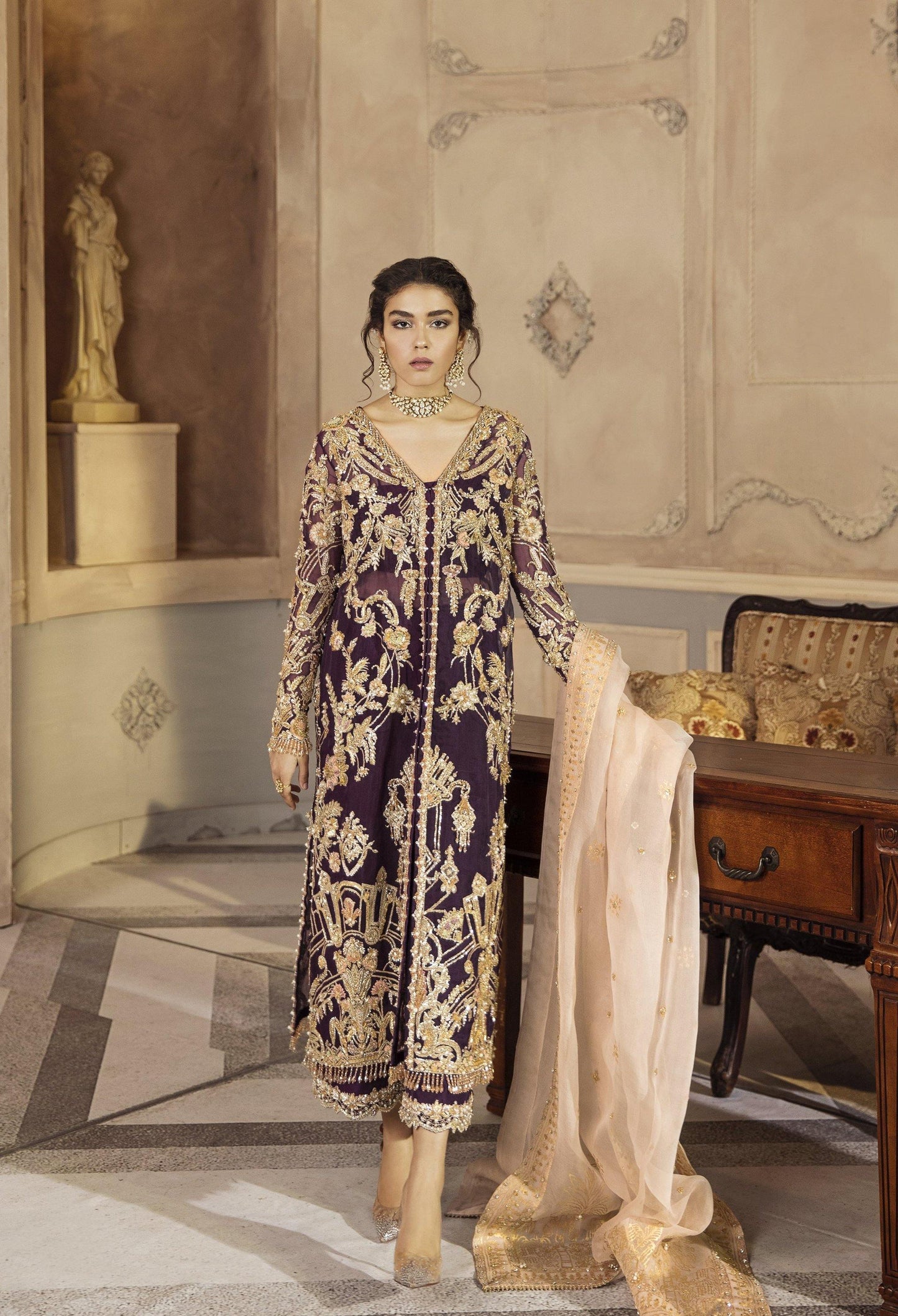 AUBERGINE | Suffuse Aab-e-Zar Luxury Wedding Collection 2019 | Stitched RTW Embellishments Suits