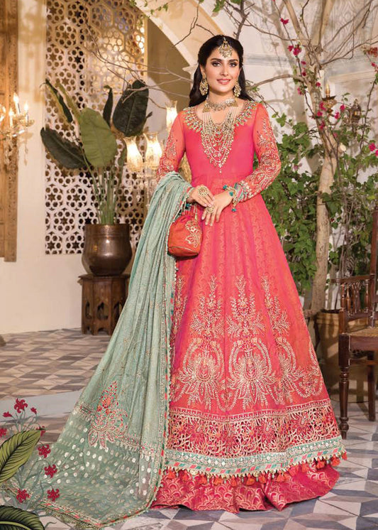 Salmon Pink and Feroza (BD-2402) | Maria B Mbroidered Heritage Edition 2022 | Unstitched Embroidered Organza Suits