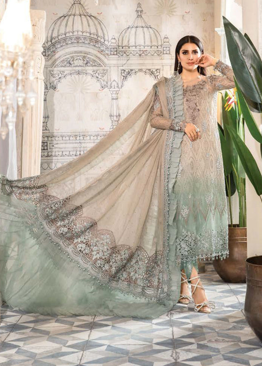Coffee and Smoked Blue (BD-2405) | Maria B Mbroidered Heritage Edition 2022 | Unstitched Embroidered Chiffon Suits