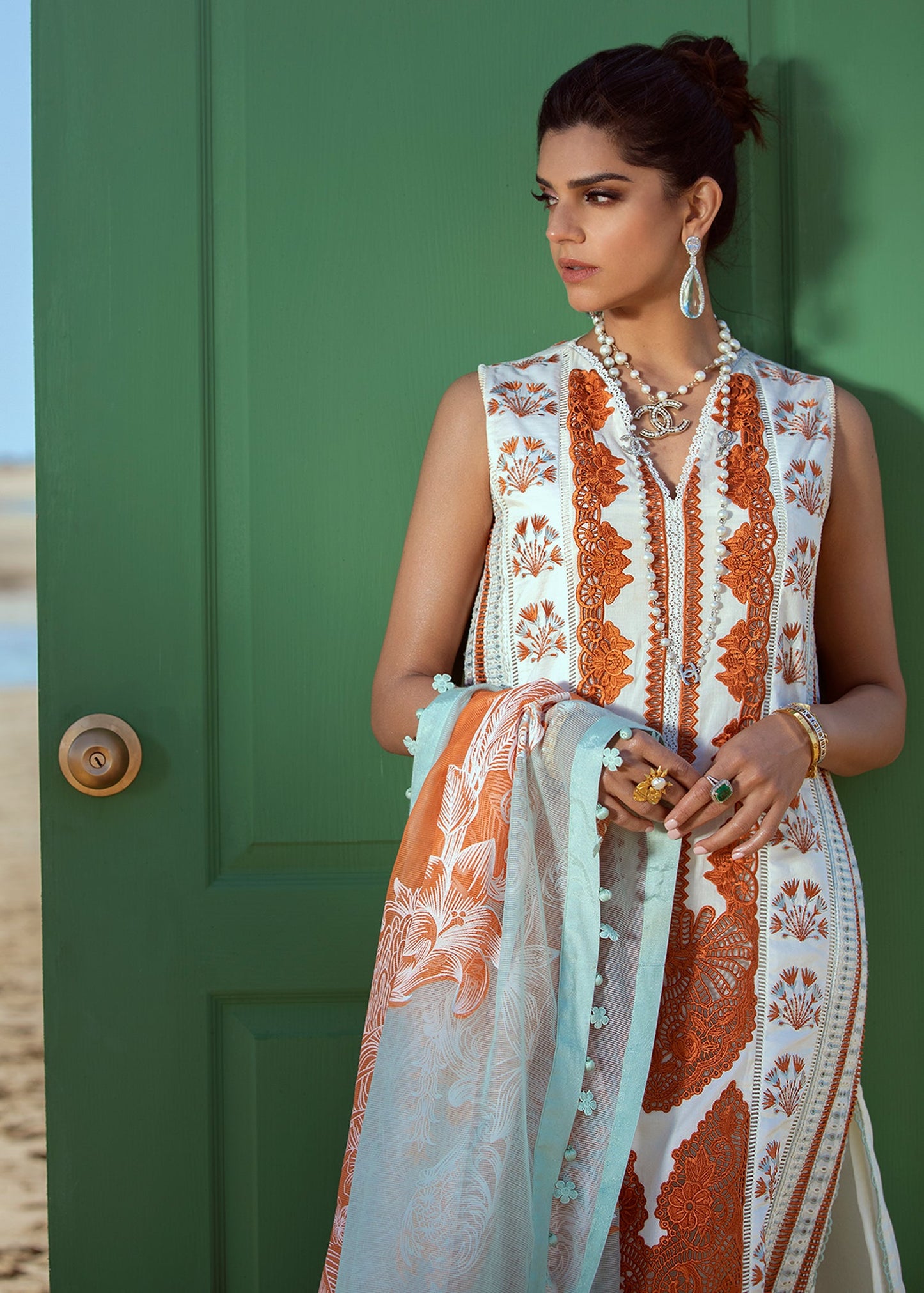 Stories of Santorini - 1A - Mandarin | Crimson Serendipity Luxury Lawn Collection 2022