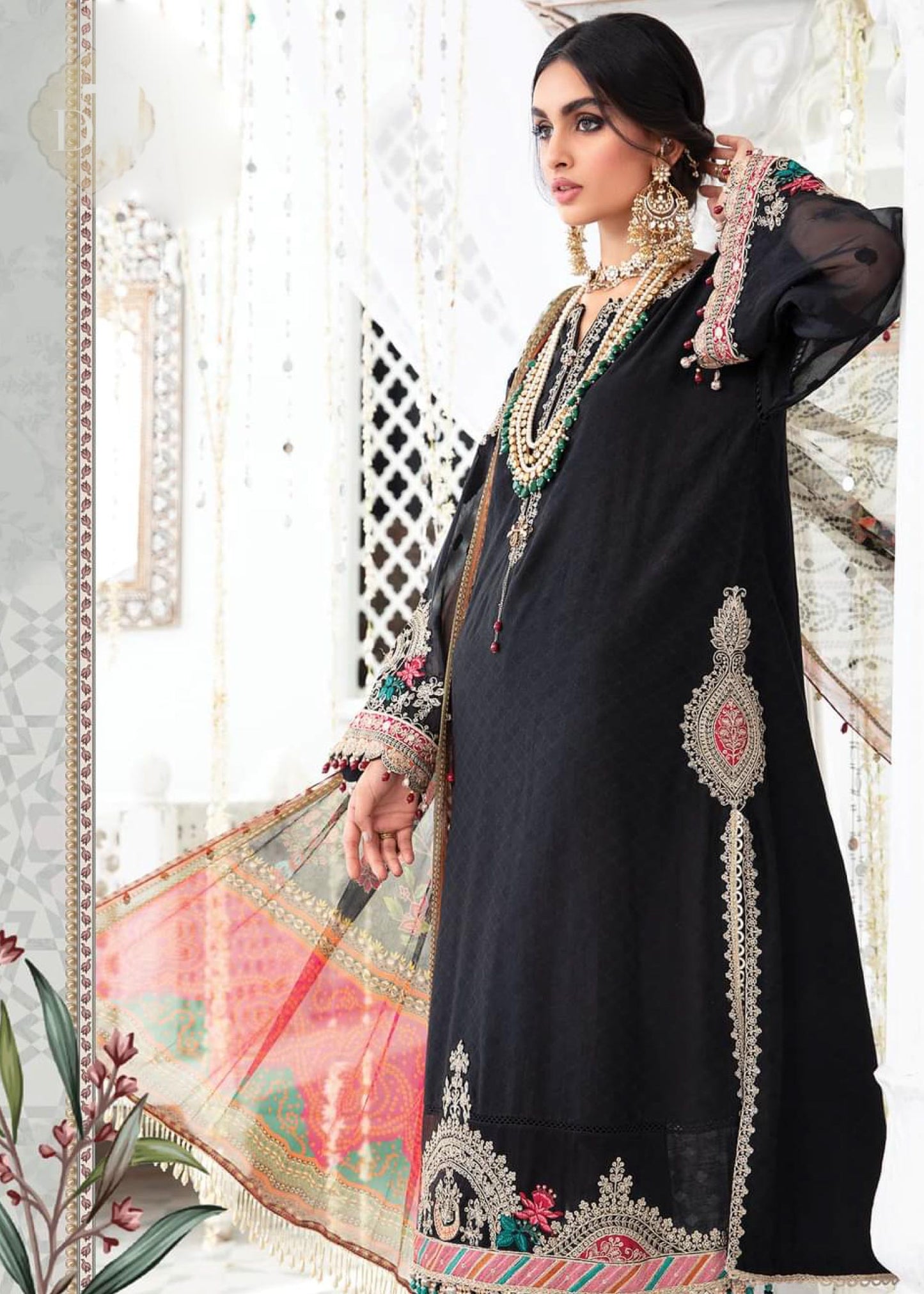 EL-22-07-Black | Maria.B. Lawn Eid Collection 2022 | Unstitched Embroidered Lawn Suit