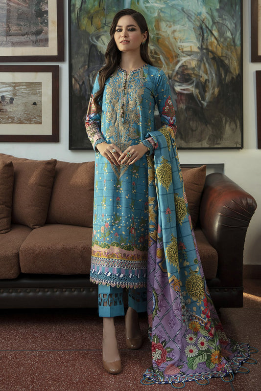 Blue Oasis | Jazmin Iris Winter Collection 2021 | Unstitched Embroidered Viscose Slub Khaddar Suit