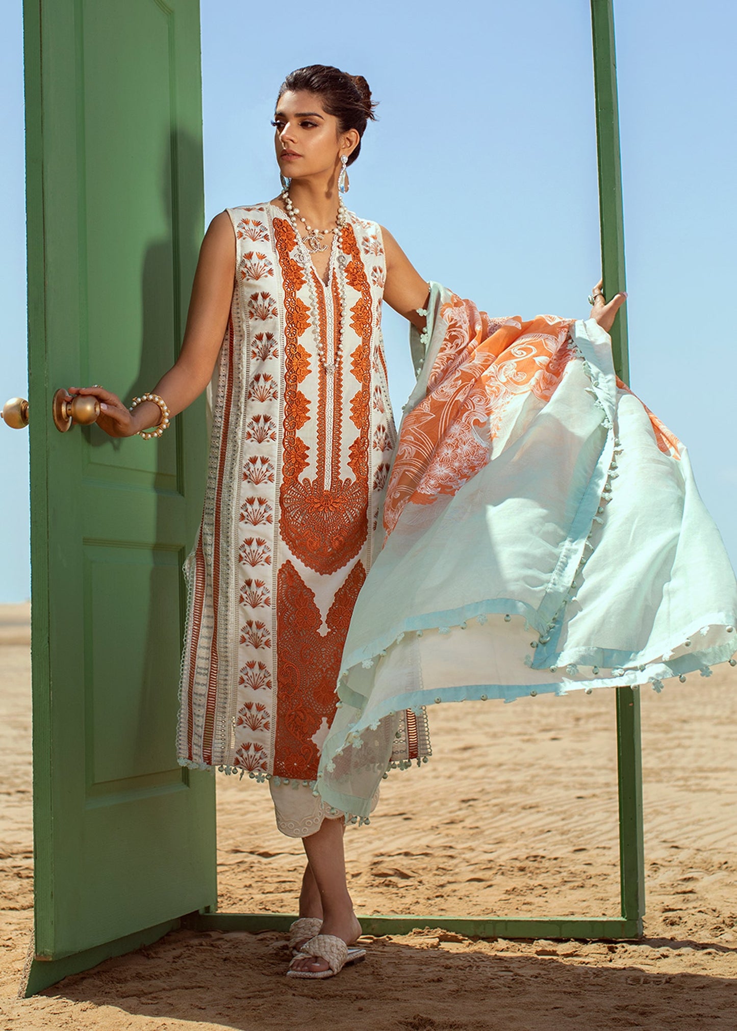 Stories of Santorini - 1A - Mandarin | Crimson Serendipity Luxury Lawn Collection 2022