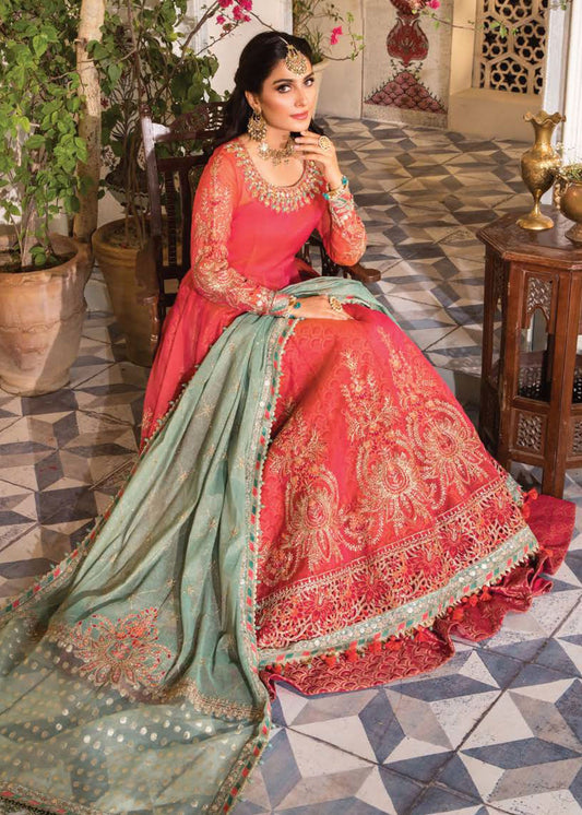 Salmon Pink and Feroza (BD-2402) | Maria B Mbroidered Heritage Edition 2022 | Unstitched Embroidered Organza Suits