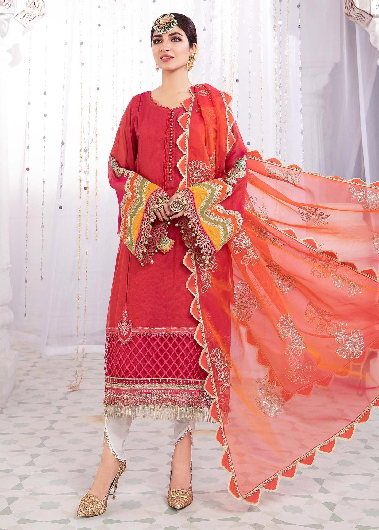 EL-22-01-Fuchsia Pink | Maria.B. Lawn Eid Collection 2022 | Unstitched Embroidered Lawn Suit