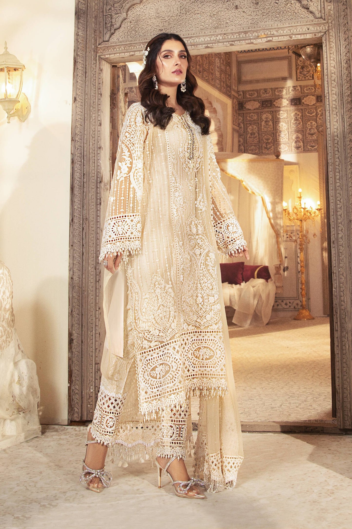 BD-2304 - Pearl White | Maria B Mbroidered Winter Wedding Collection 2021 | Unstitched Embroidered Suits