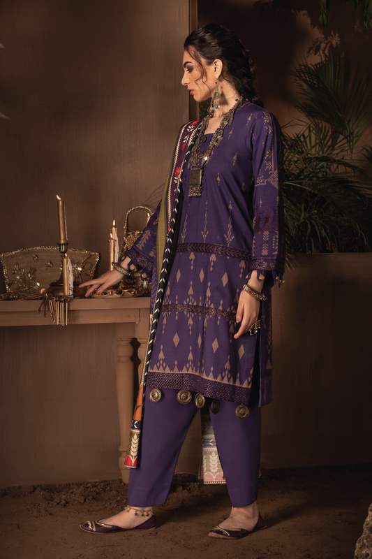 ILC-05 SHAJEA - 3PC | Iznik Zarafshan Linen Collection 2021 | Unstitched Embroidered Linen Organza Suits