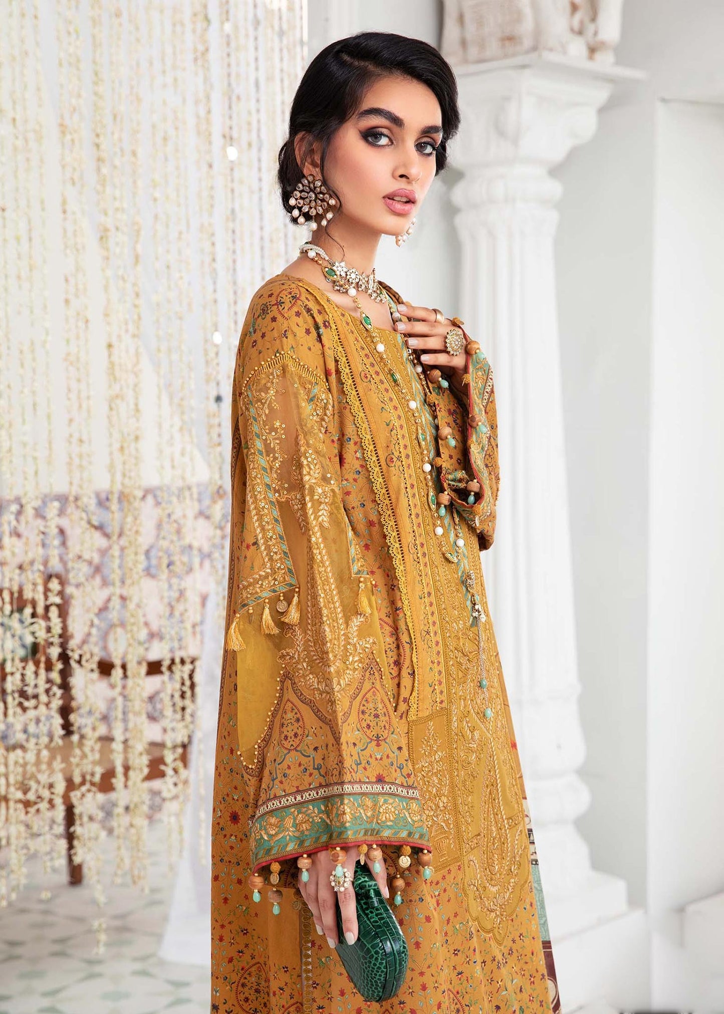 EL-22-09-Mustard | Maria.B. Lawn Eid Collection 2022 | Unstitched Embroidered Lawn Suit